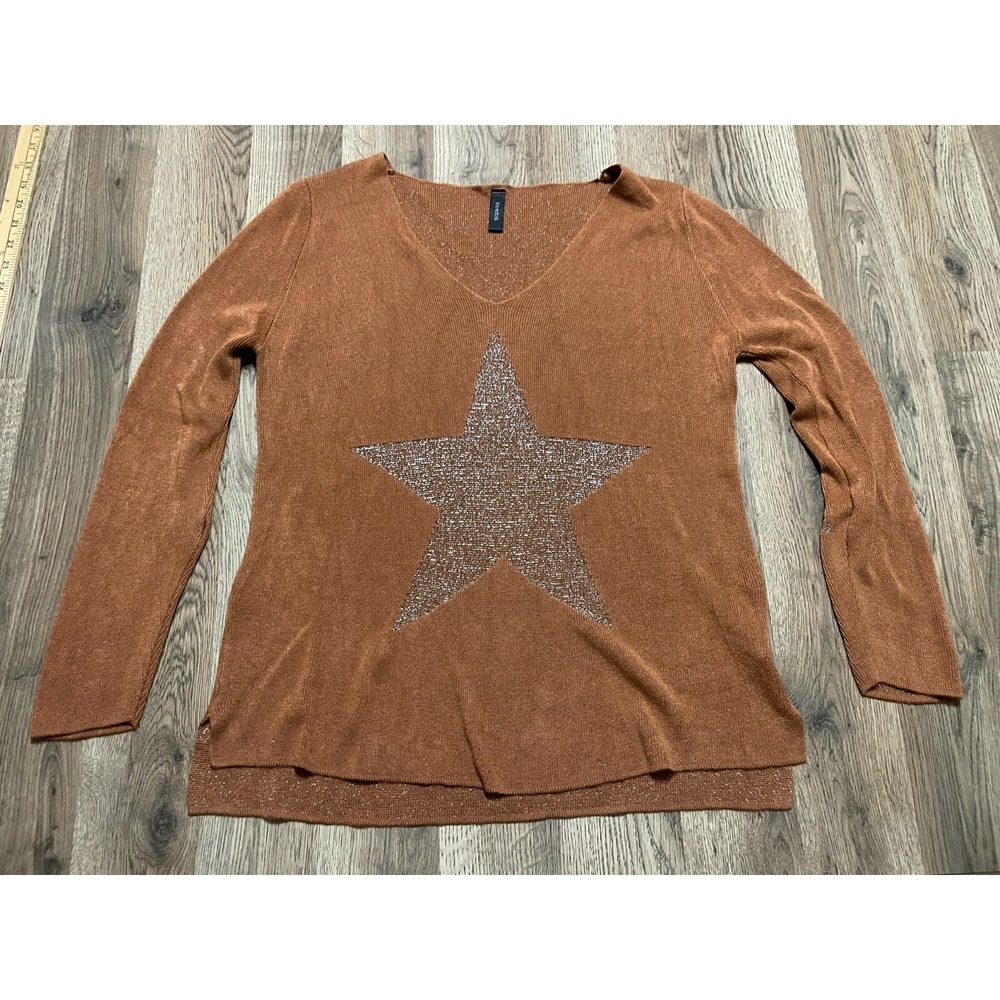 Venti6 Shirt, Women's Size S/M, Brown, Gold Star, Long Sleeve, V-neck